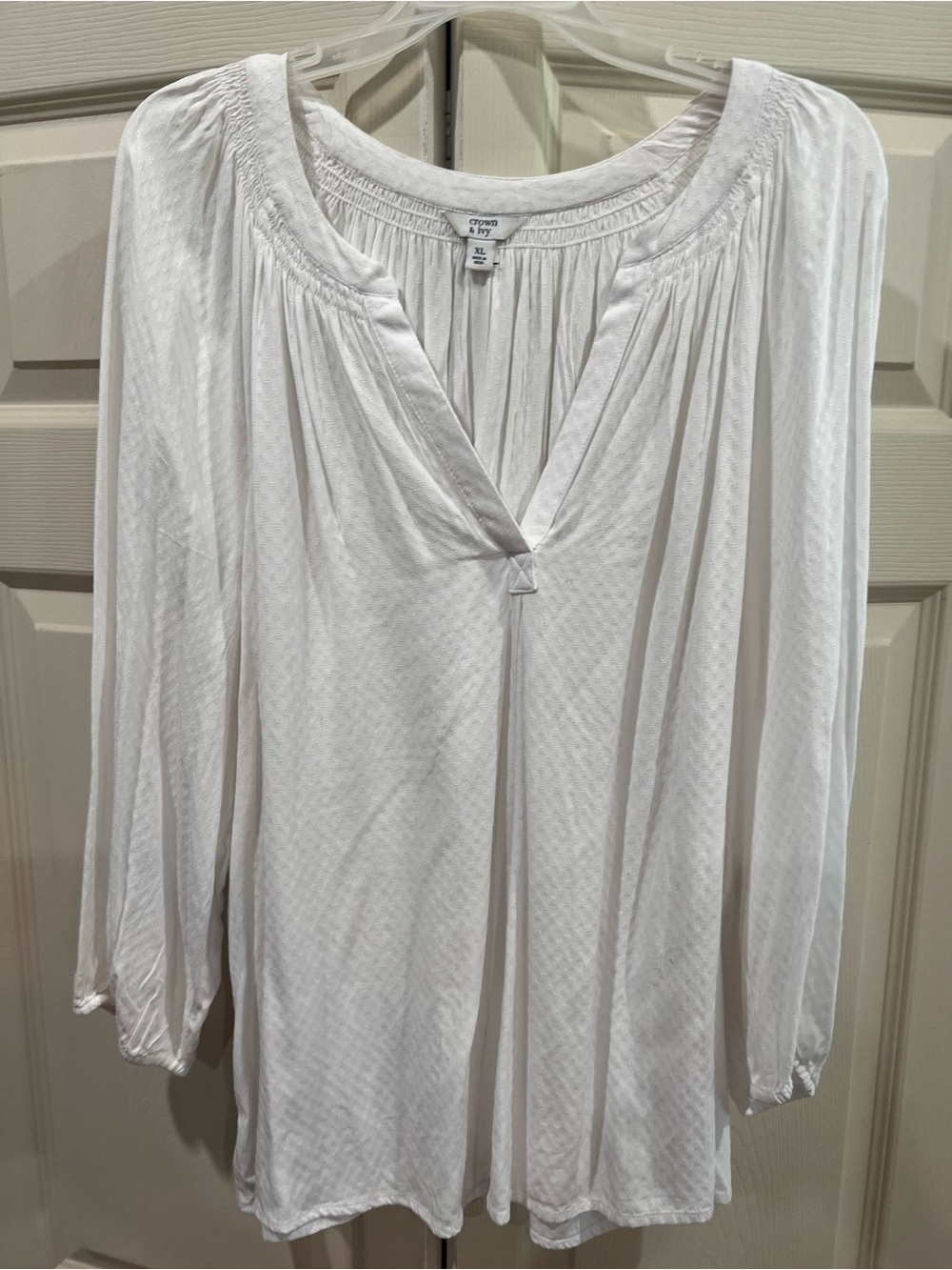 Lane Bryant White V-Neck Peasant Blouse